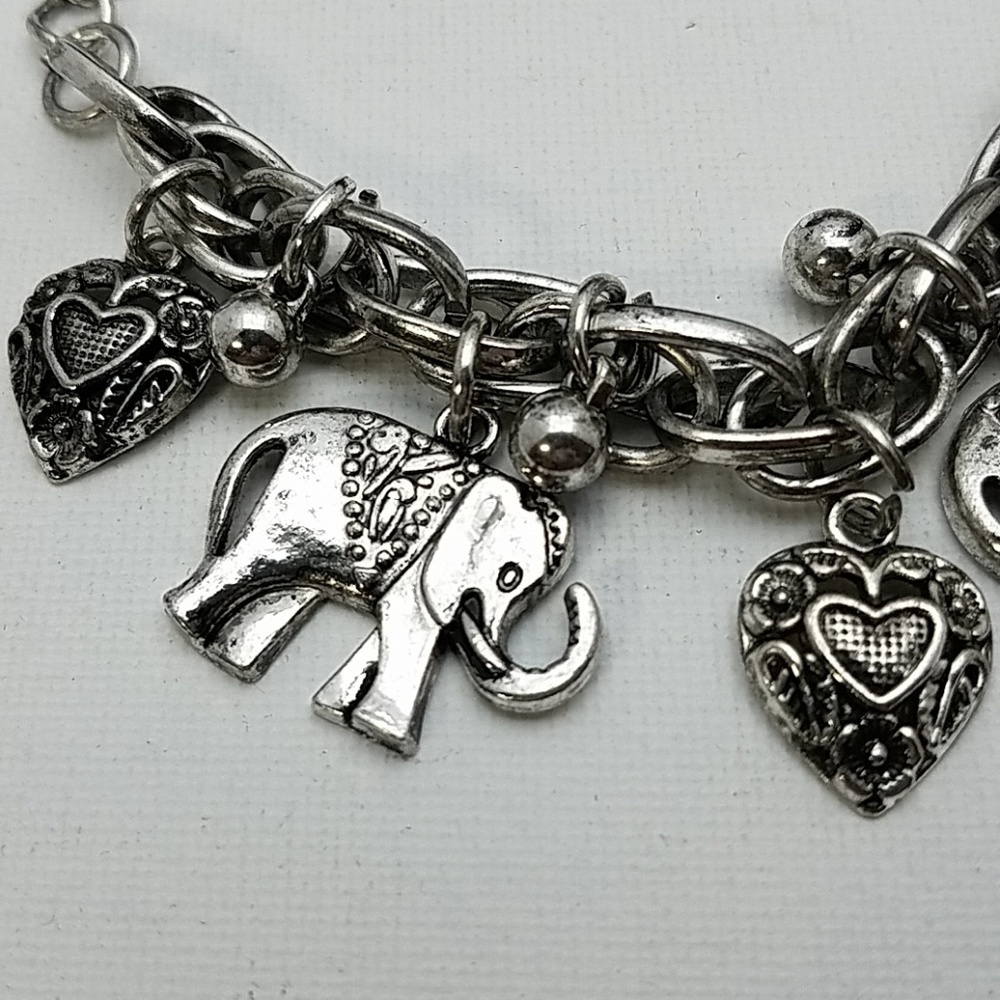 Elephants & Hearts Silver Tone 14" Link Bracelet - Picture 2 of 3